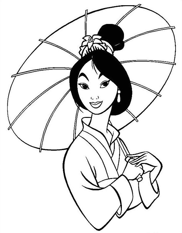coloriage mulan et son ombrelle